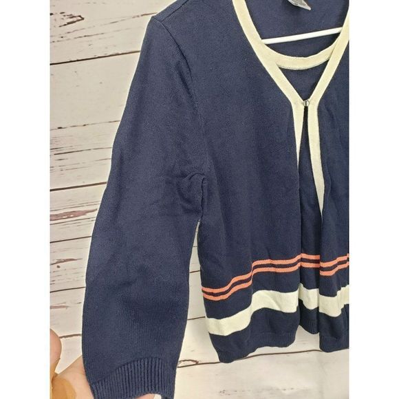 Sag Harbor Navy Blue Red White Striped Vintage Open Front Cardigan Size Medium - Picture 6 of 6